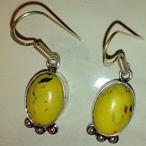 Yellow Picasso Jasper and Silver Plated Earrings